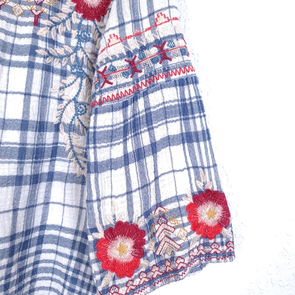 JOHNNY WAS Workshop Freddie Plaid Embroidered Flannel Button Down Shirt - Picture 3 of 12